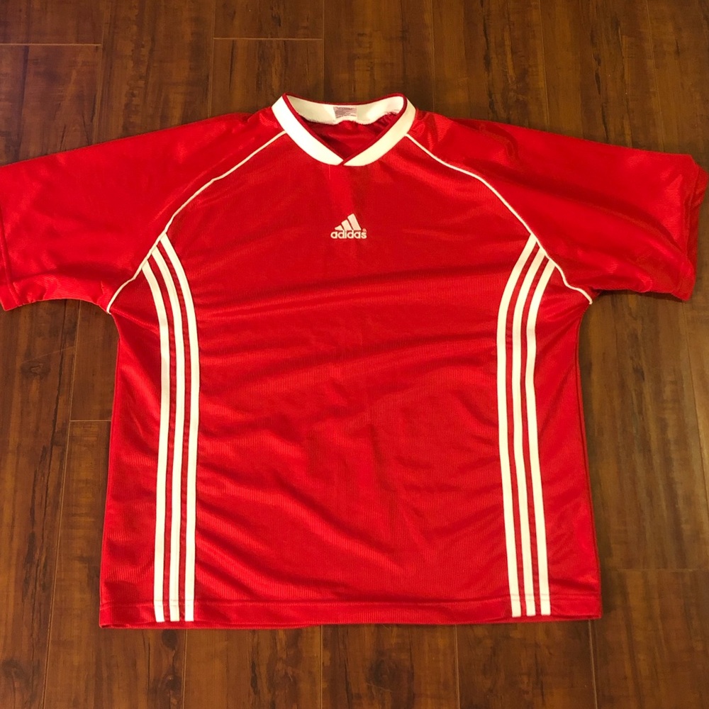 Vtg Adidas 90s Football Soccer Jersey Shirt Red Xl Gem